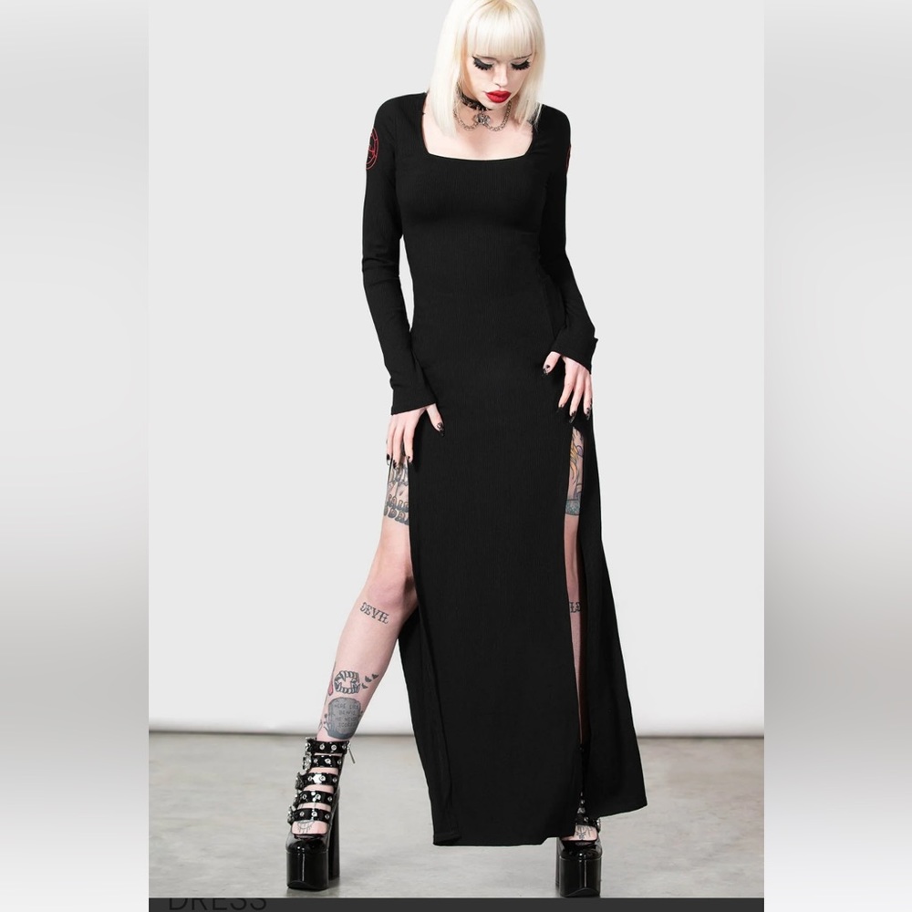 Lilith’s Rage stretch long sleeve dress ribbed 90s demonology ars Goetia gothic - Picture 3 of 7